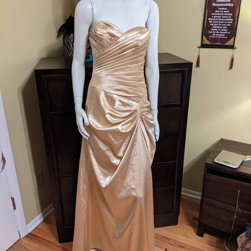 Size Small, Long Gold Ruched Dress by "Fiesta"